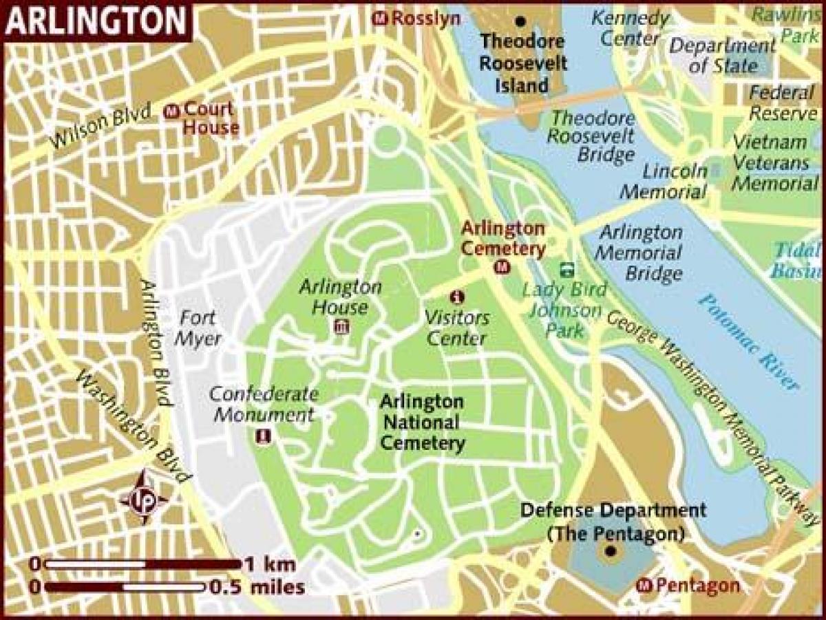 mapa arlingtone vo washingtone, dc