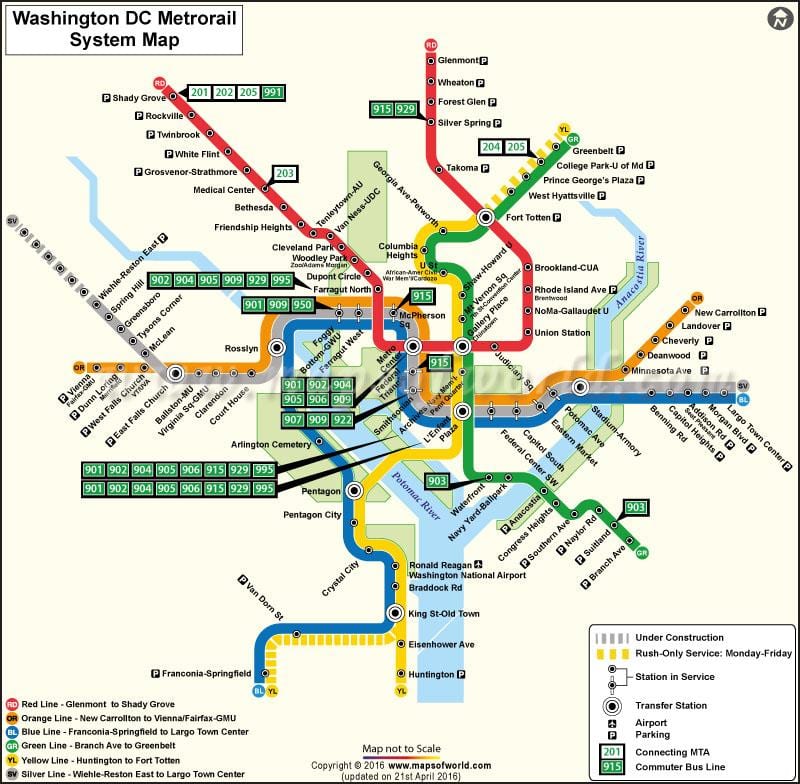 washington dc električky mapu