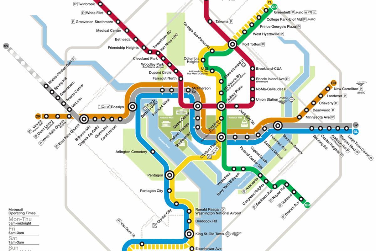 washington dc metro systém mapu