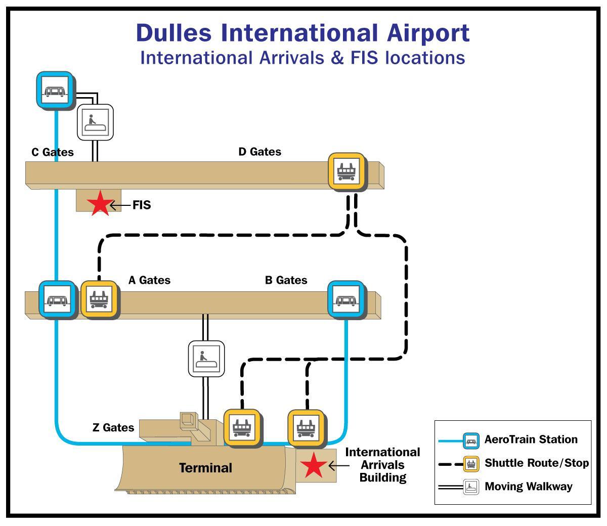 dulles airport brány mapu