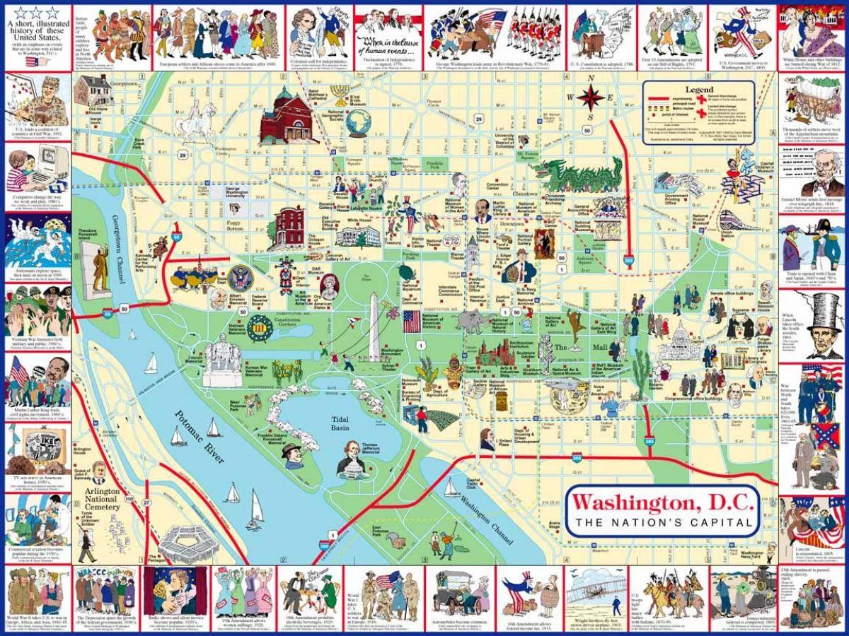 washington dc, mapy turistických lokalít,