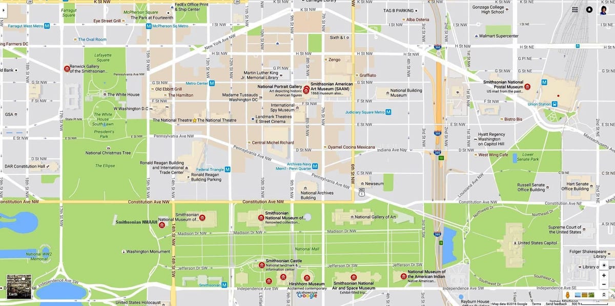 mapa national mall a múzeá
