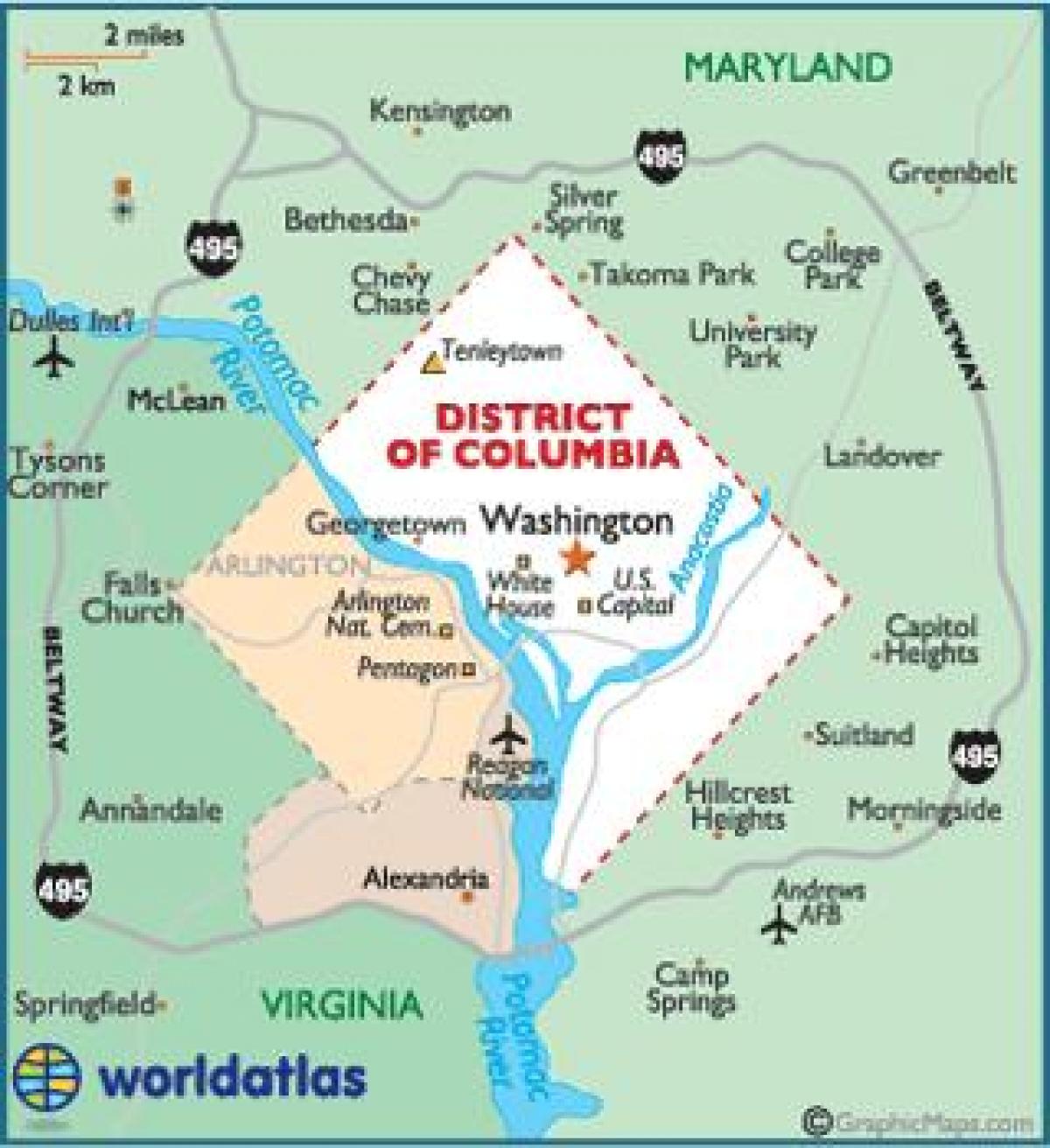 washington dc, a štát washington mapu