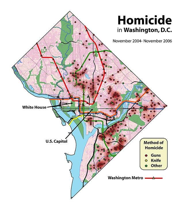 washington dc zlých štvrtiach mapu